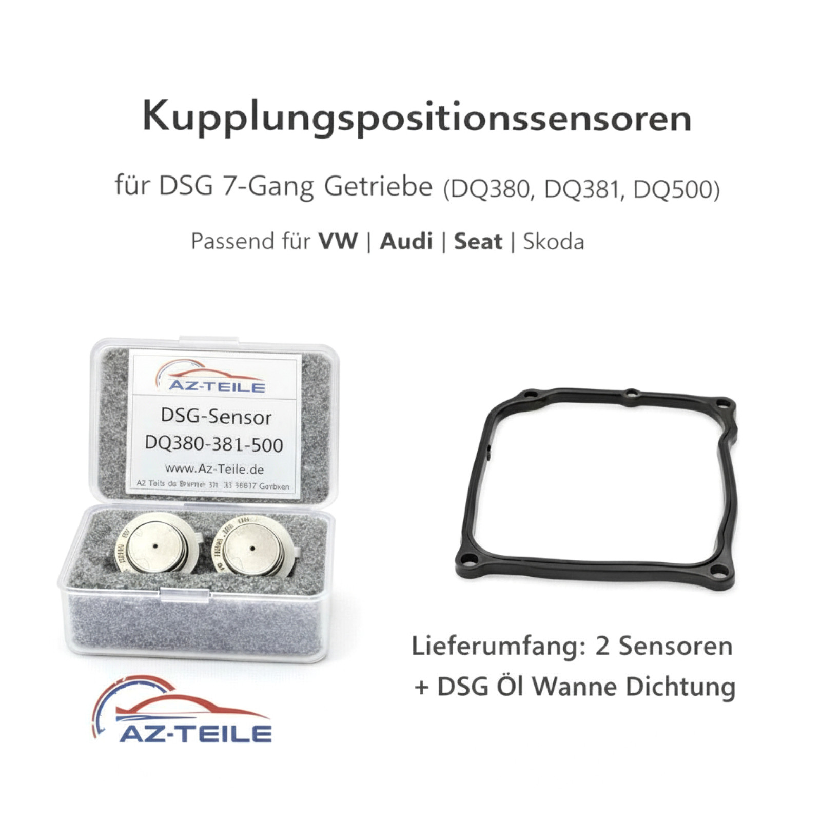 Bosch Drucksensor-Set 2× Kupplungspositionssensor + Ölwannendichtung DSG 7-Gang DQ380, DQ381, DQ500 passend für VW Audi Seat Skoda