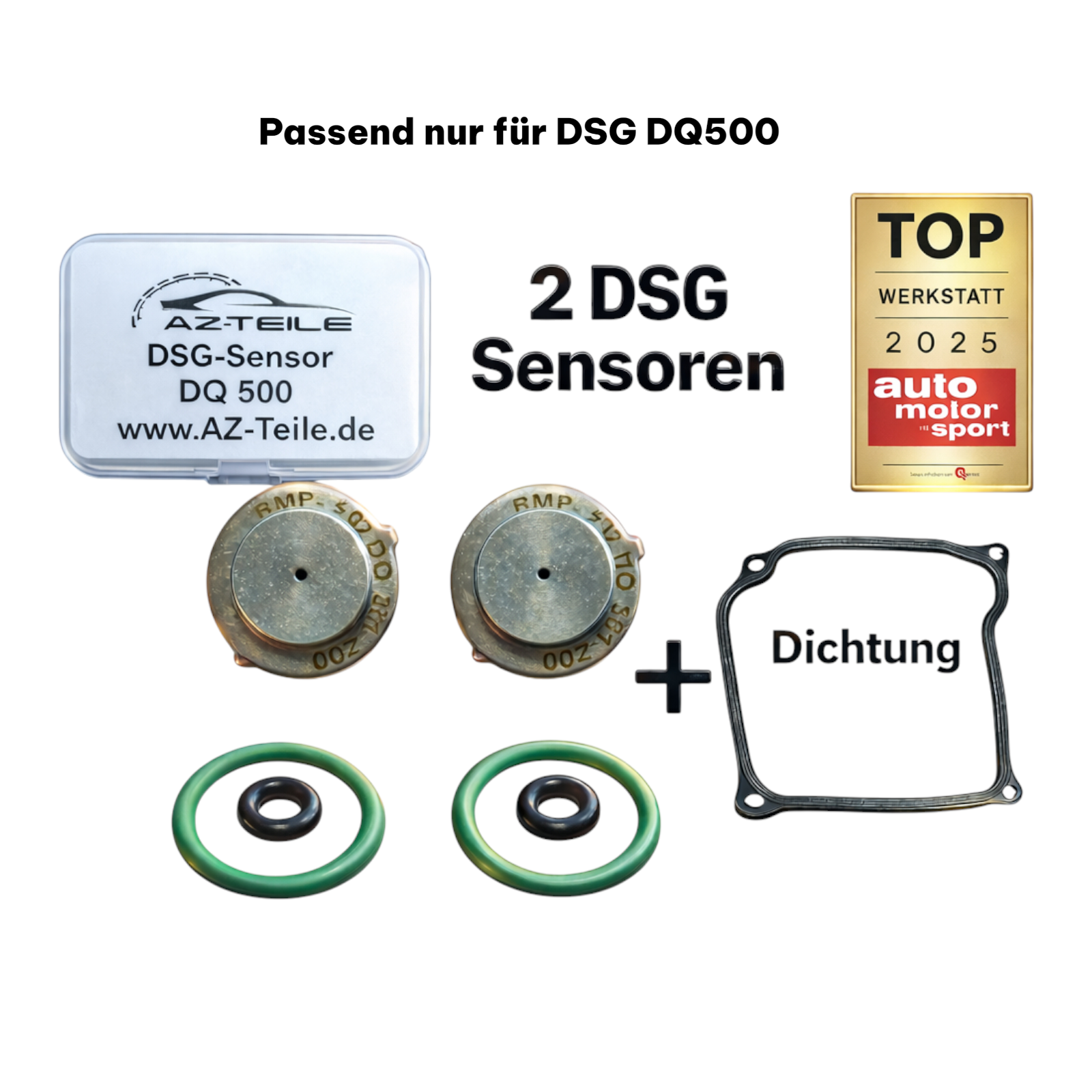 AZ-Teile® Drucksensor / Kupplungspositionssensor (2er Set mit Ölwannendichtung) DSG 7-Gang DQ500 passend für VW Audi Seat Skoda
