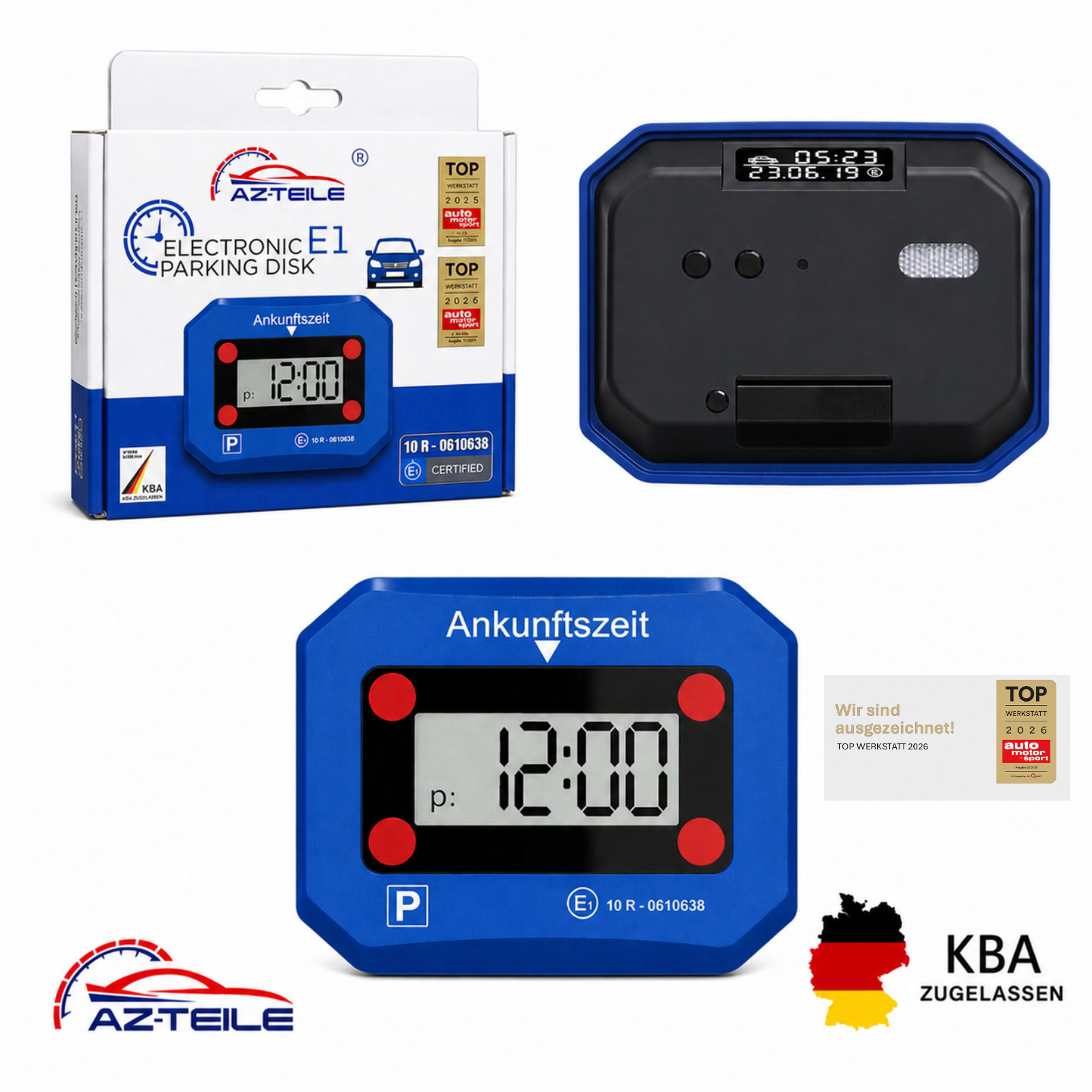 Elektronische Parkscheibe digital KBA-Zulassung automatische Parkuhr Nachtmodus Blau