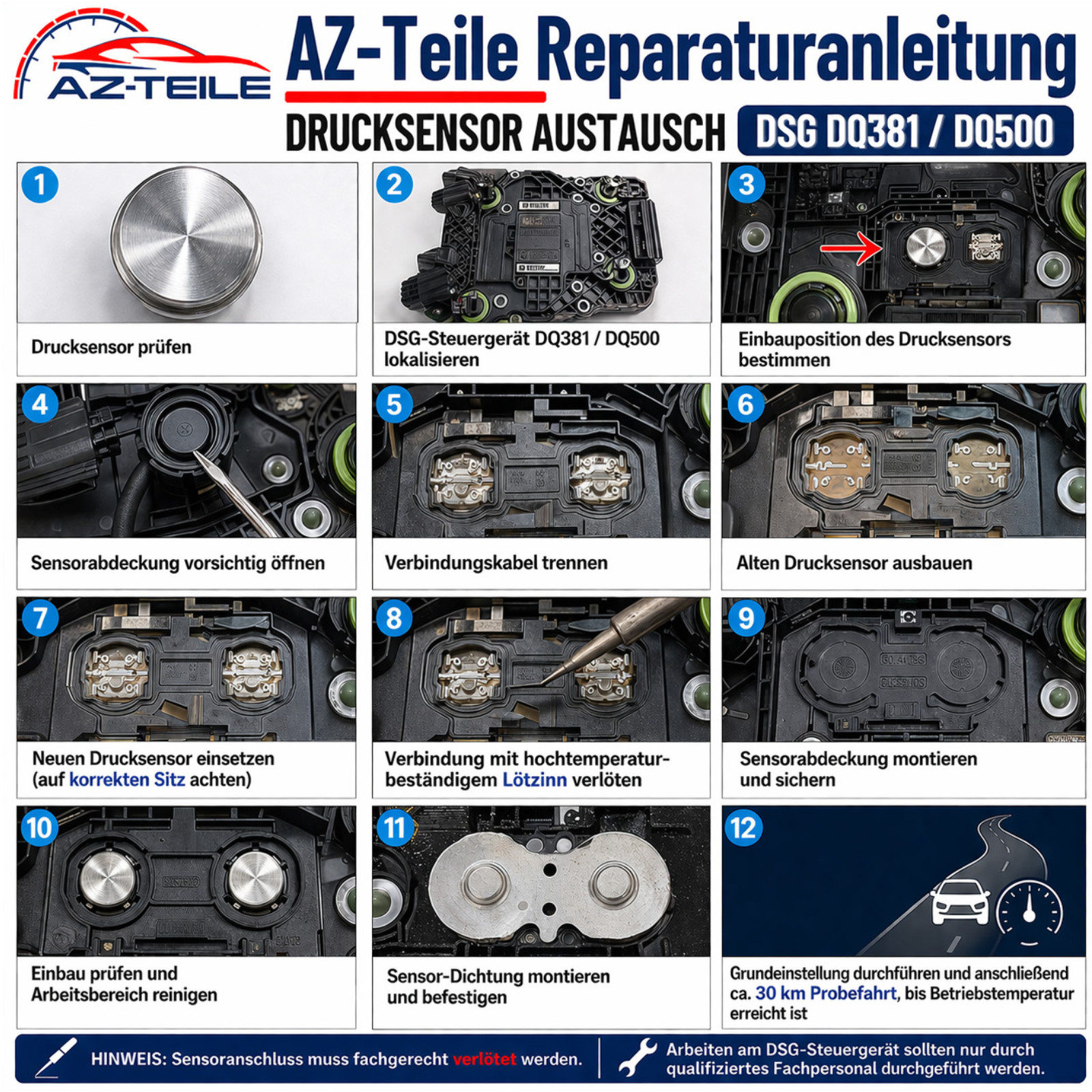 AZ-Teile® Drucksensor / Kupplungspositionssensor DSG 7-Gang DQ380, DQ381, DQ500 passend für VW Audi Seat Skoda