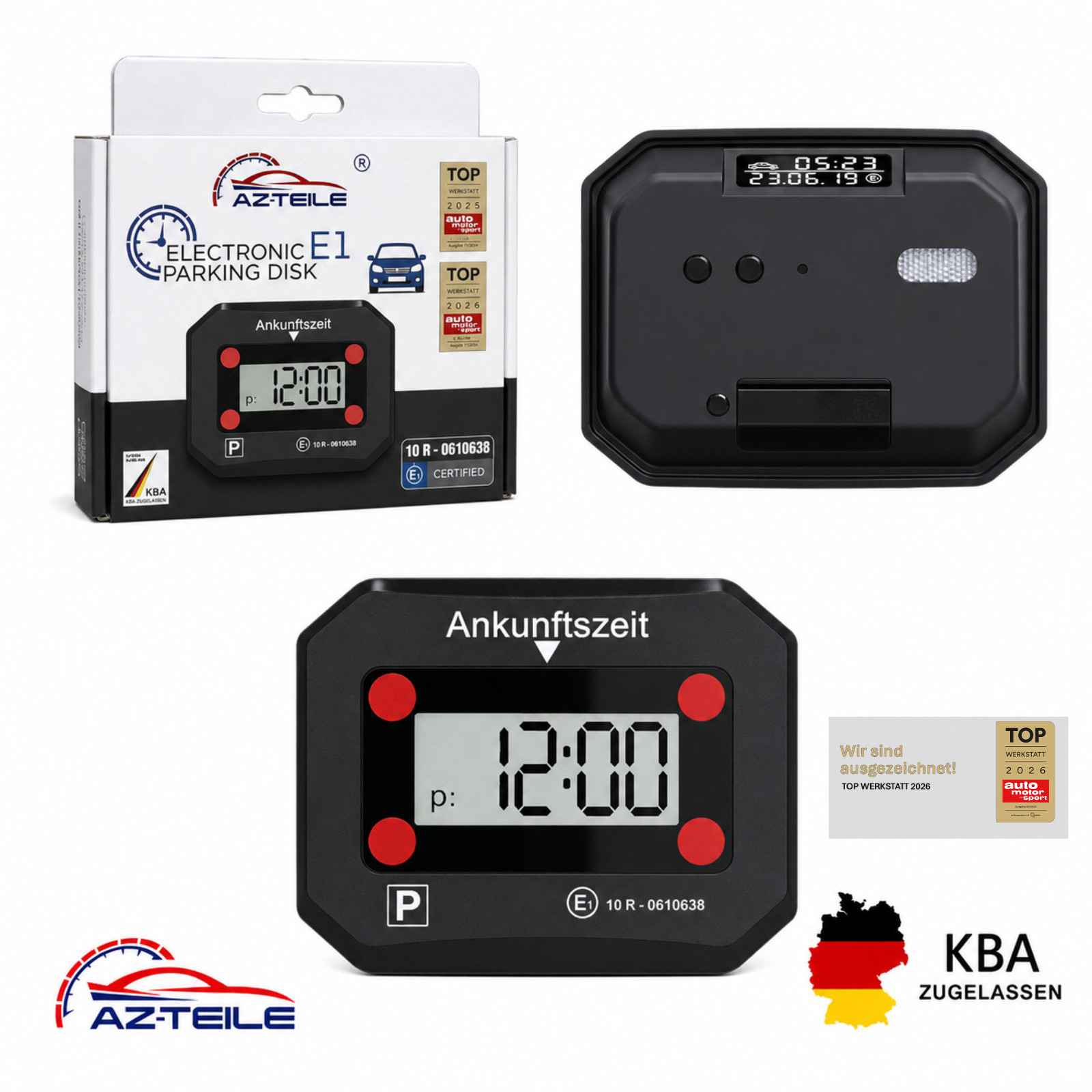 Elektronische Parkscheibe digital KBA-Zulassung automatische Parkuhr Nachtmodus Schwarz