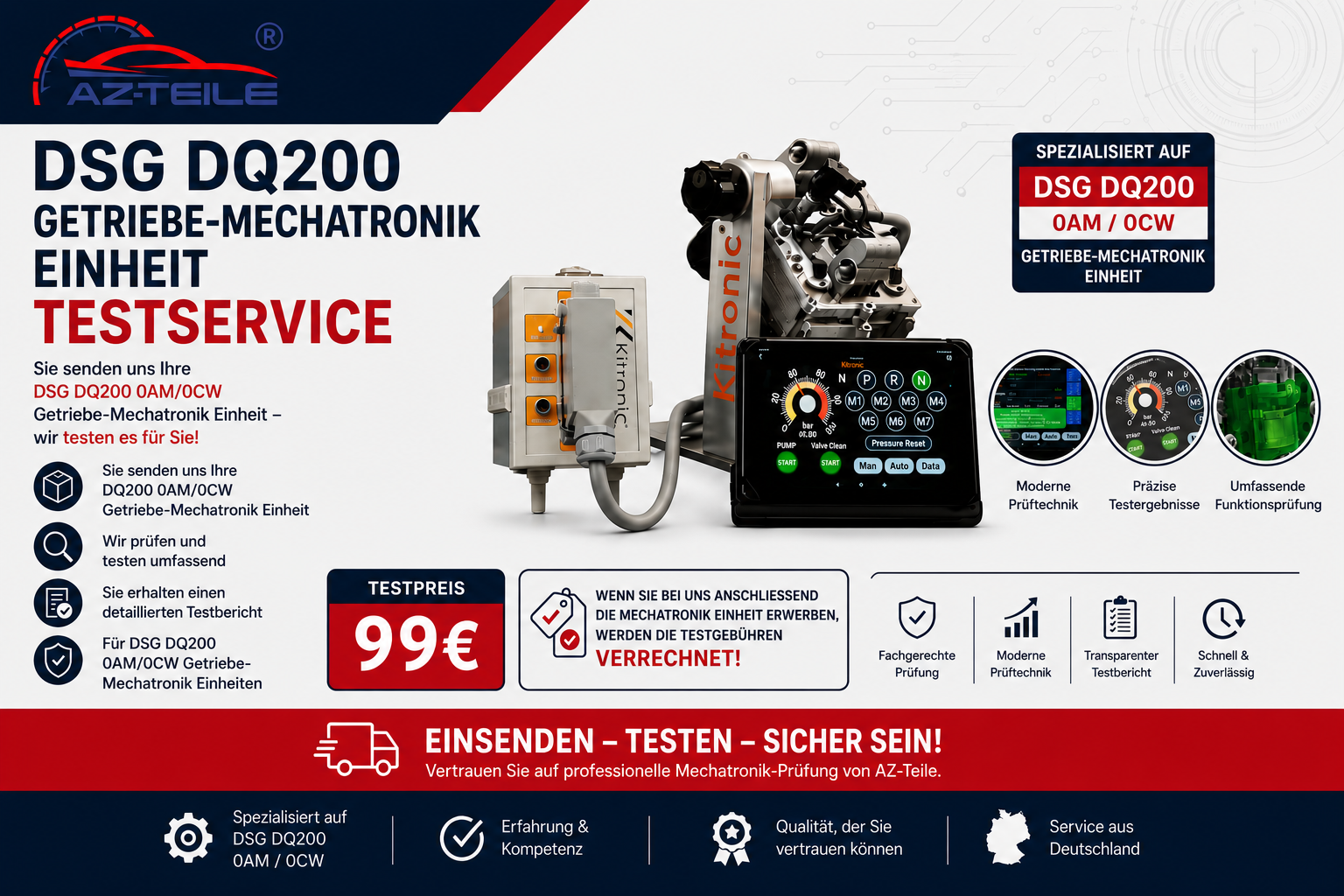 DSG DQ200 Mechatronik Testservice 0AM / 0CW Professionelle Prüfung und Fehlerdiagnose auf Prüfstand