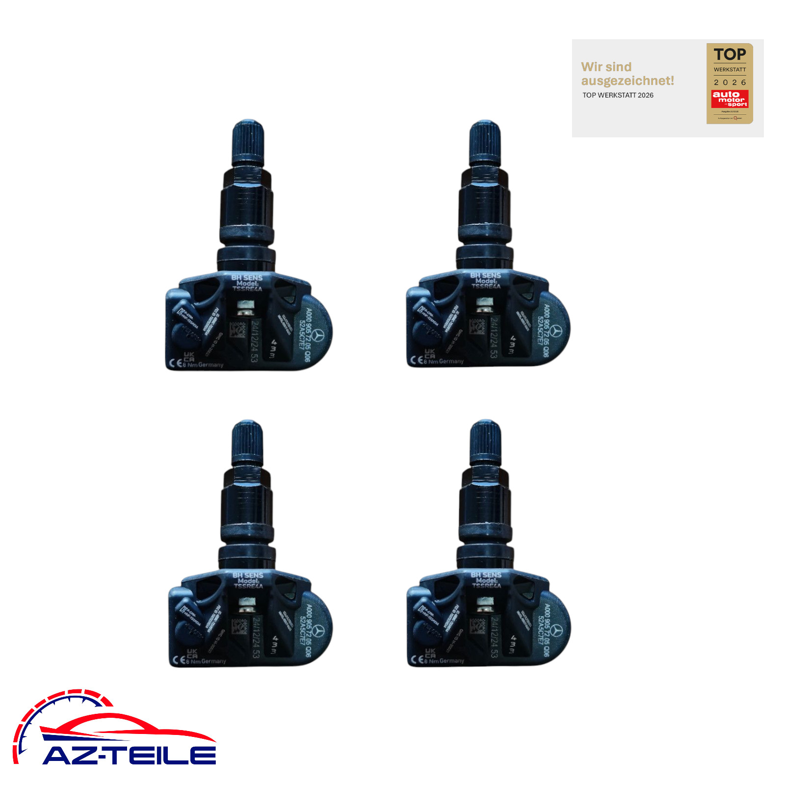 AZ-Teile® RDKS TPMS Reifendrucksensor 4er Set Schwarz passend für Mercedes-Benz A0009057205 A0009054104