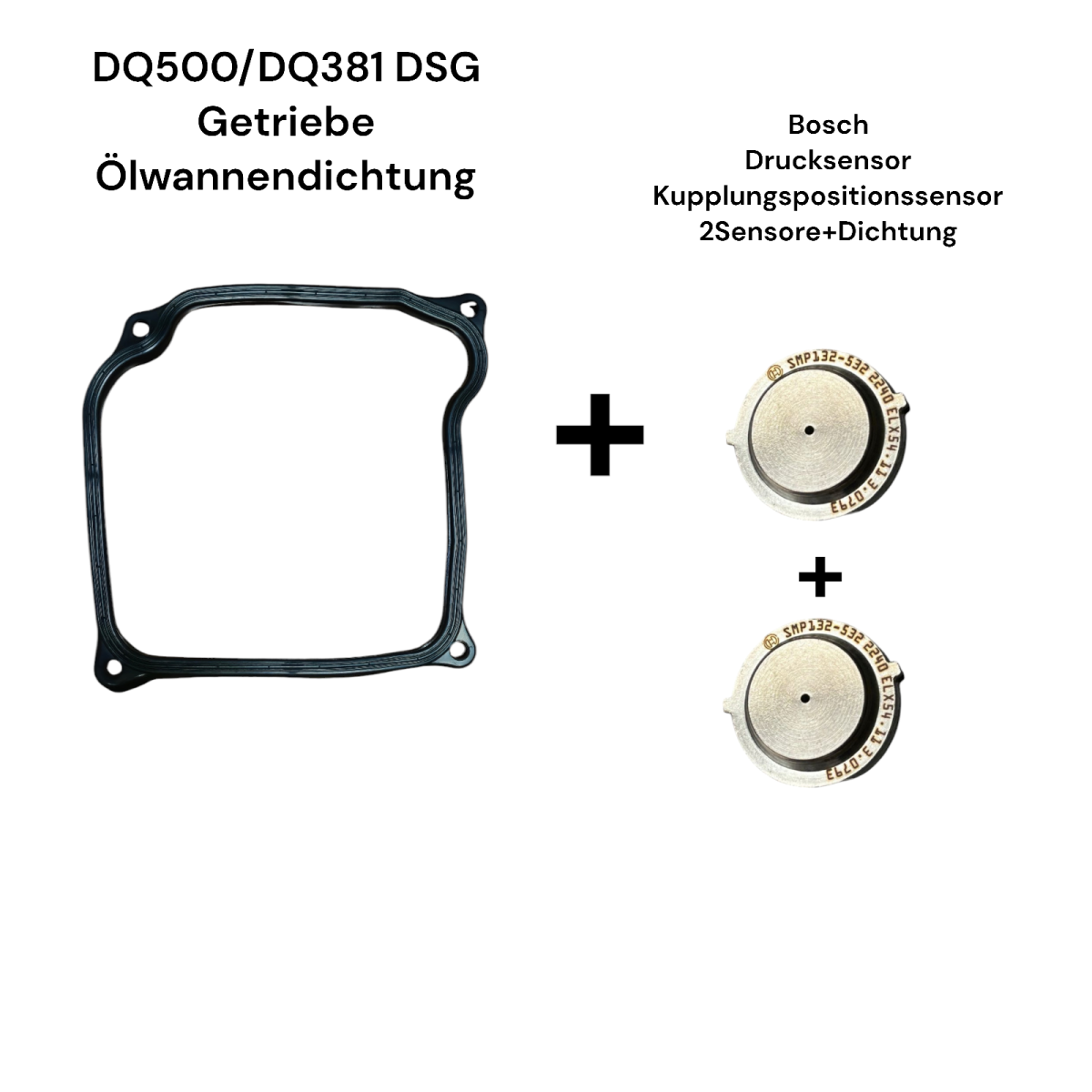 Bosch Drucksensor-Set 2× Kupplungspositionssensor + Ölwannendichtung DSG 7-Gang DQ380, DQ381, DQ500 passend für VW Audi Seat Skoda